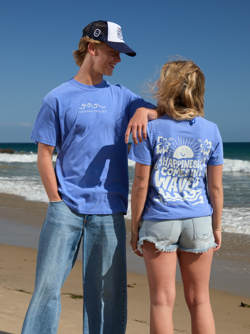 Happiness Comes in Waves T-Shirt - Ocean Blue
