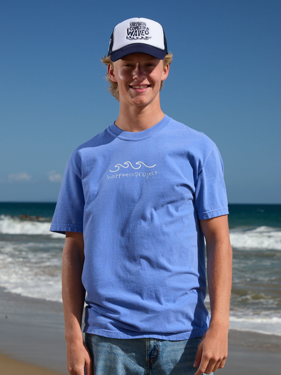 Happiness Comes in Waves T-Shirt - Ocean Blue