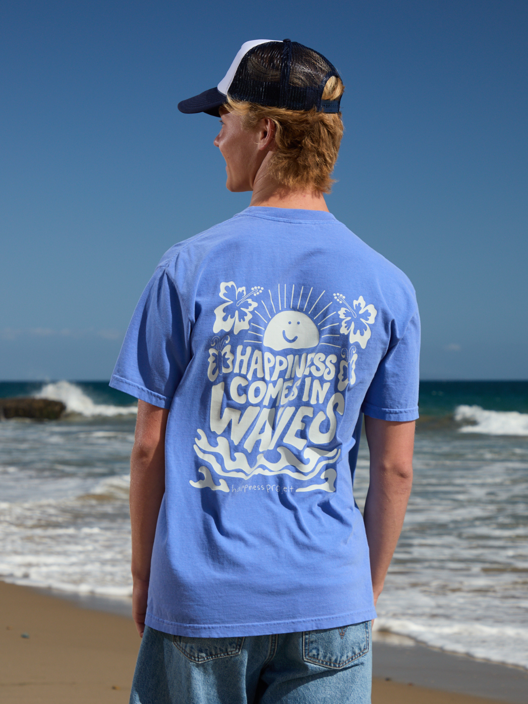Happiness Comes in Waves T-Shirt - Ocean Blue