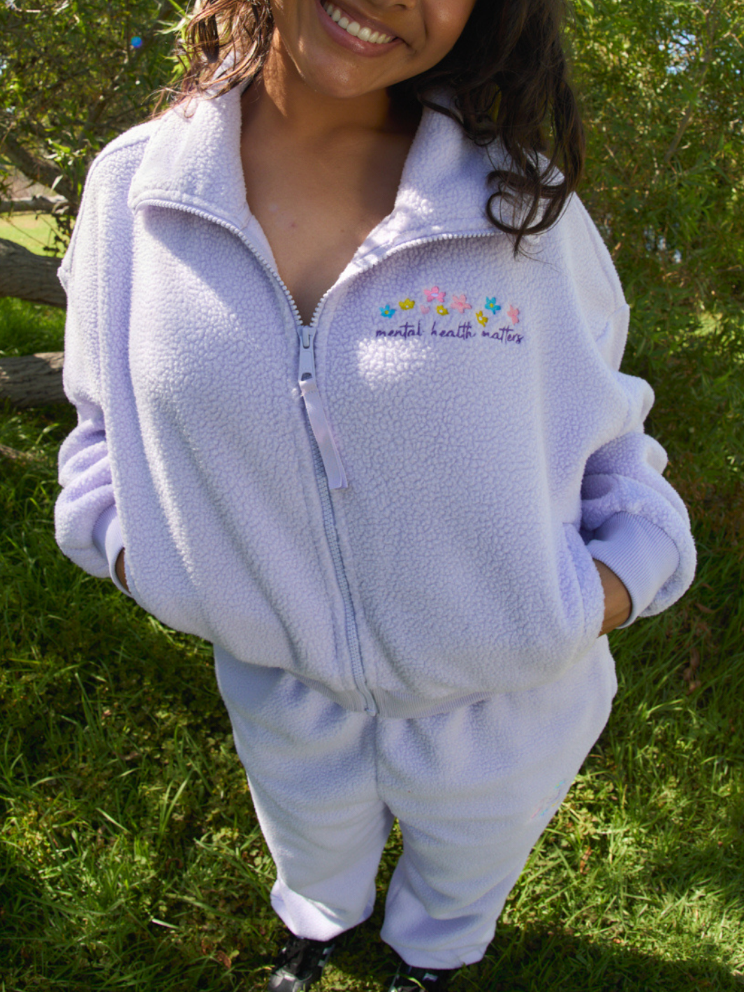 Floral Sherpa Full Zip - Lavender