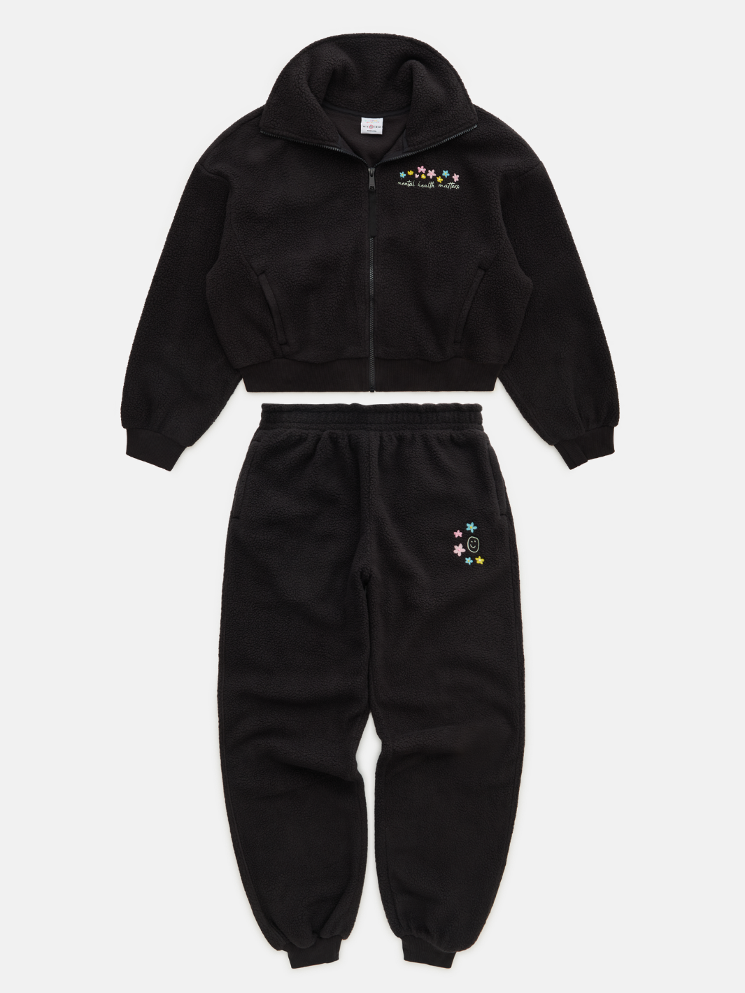 Floral Sherpa Sweat Set - Black