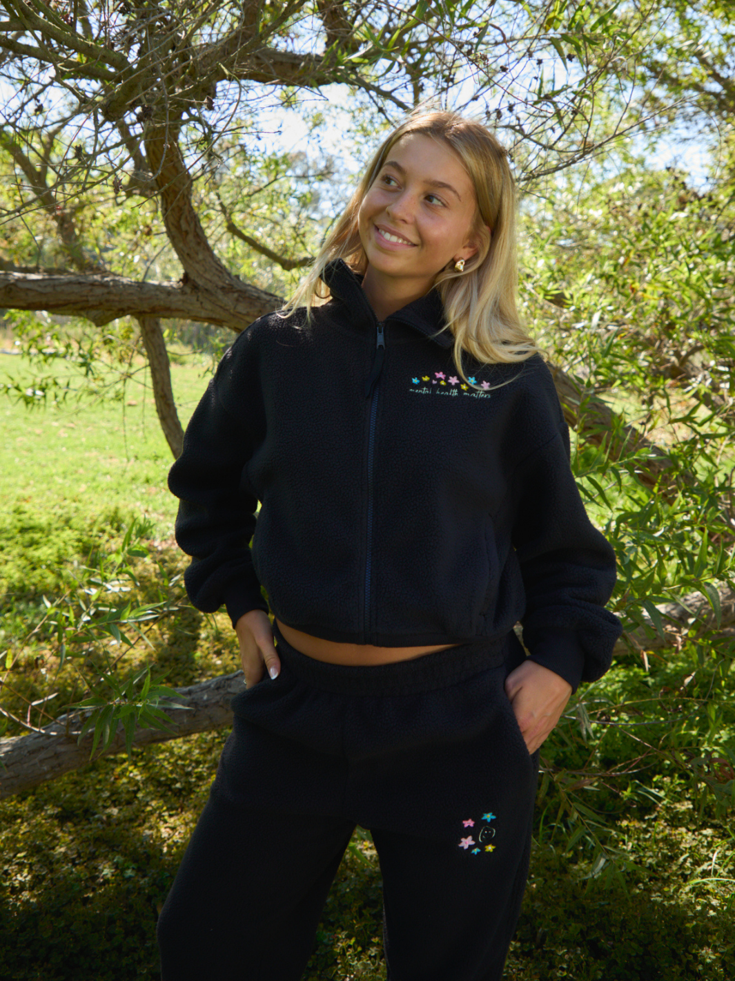 Floral Sherpa Sweat Set - Black