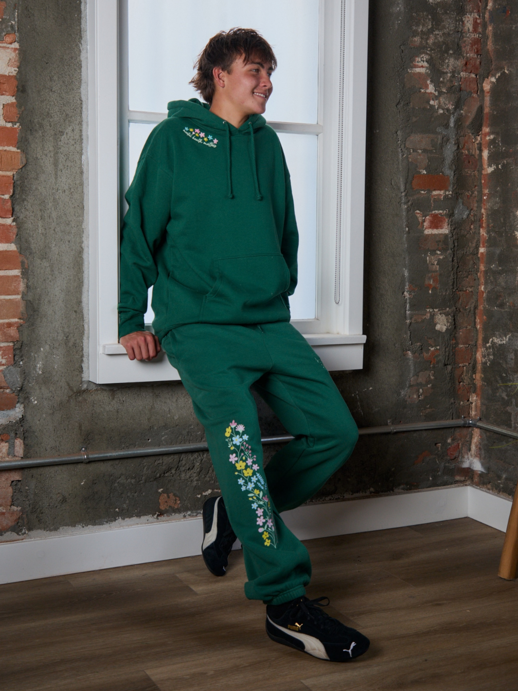 Wildflower Hoodie Set - Dark Green