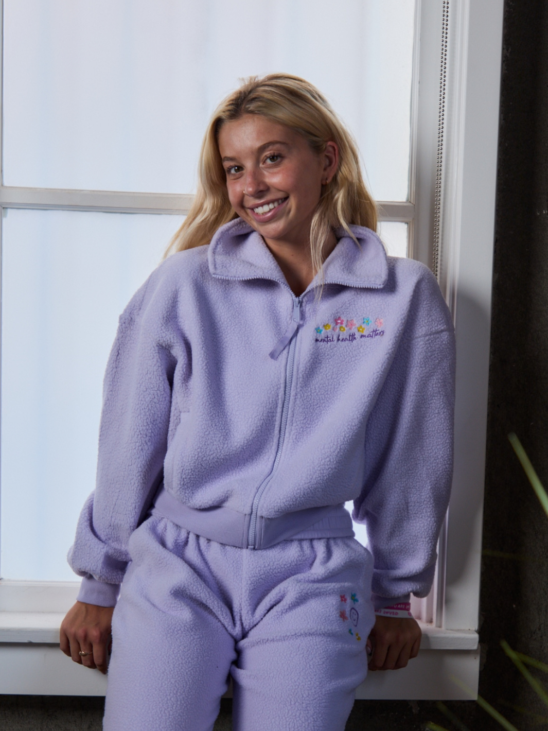 Mental Health Matters Sherpa Fleece Sweat Set - Lavender