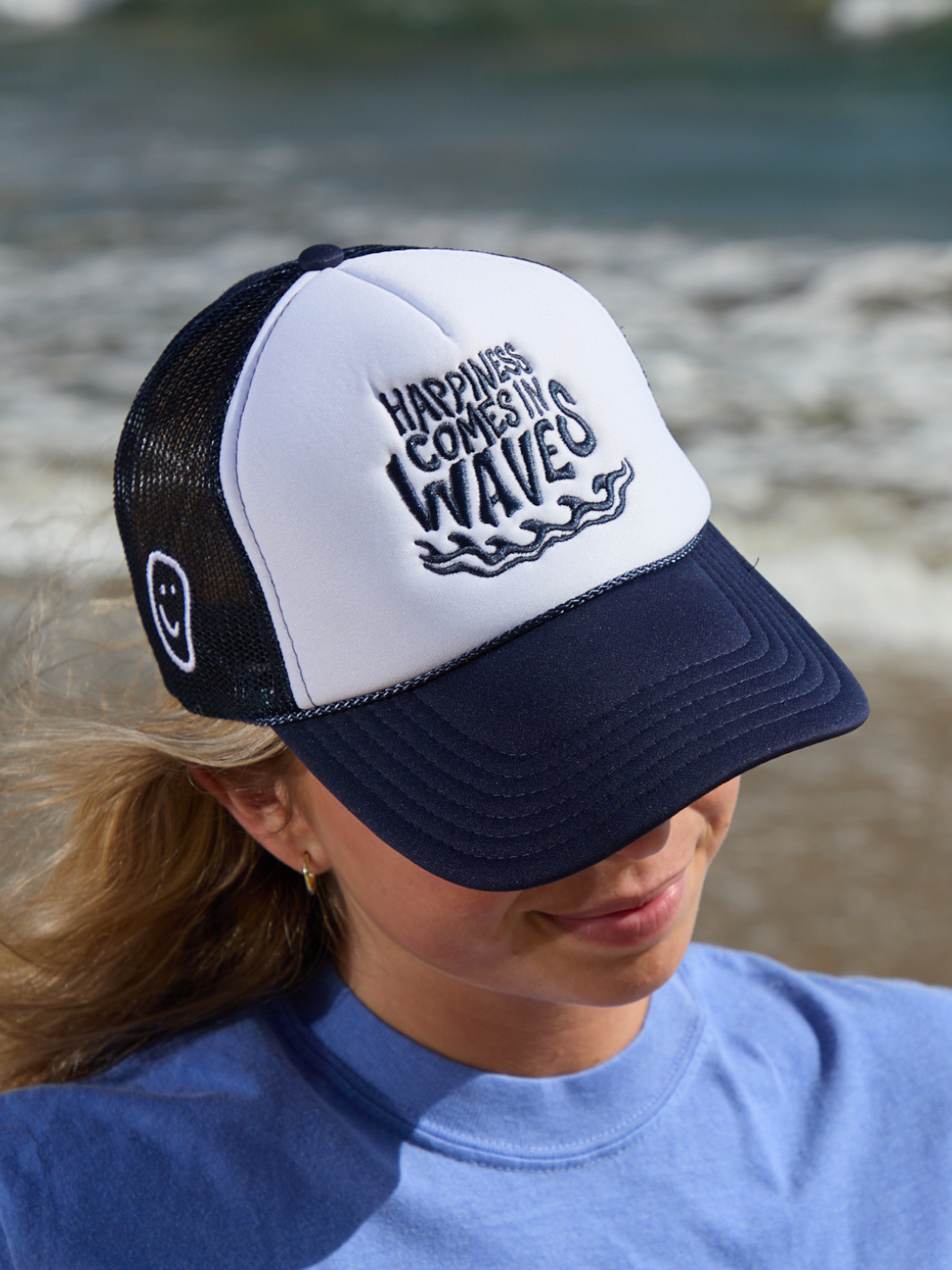 Happiness Comes In Waves Trucker Hat