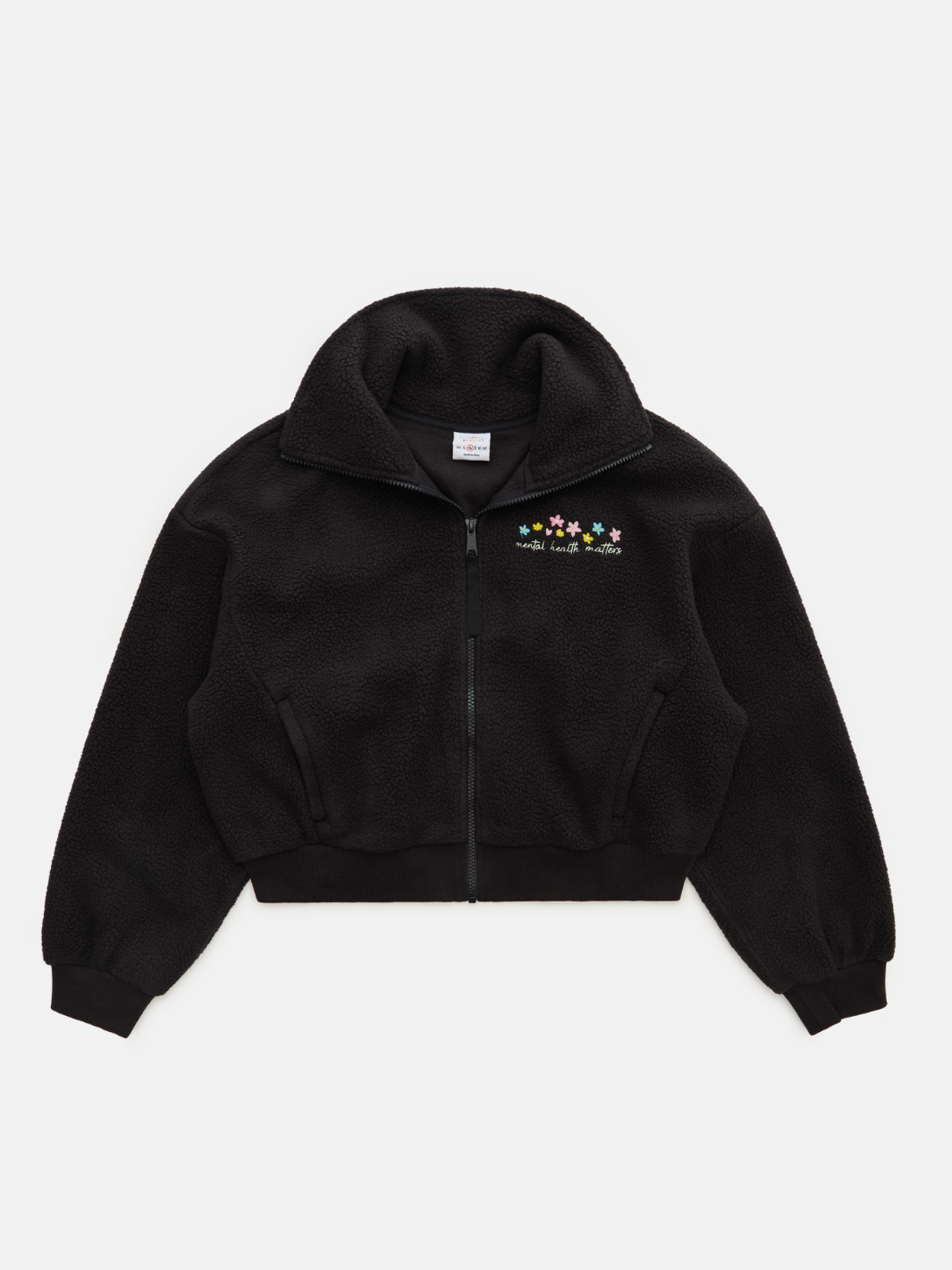 Floral Sherpa Quarter Zip - Black