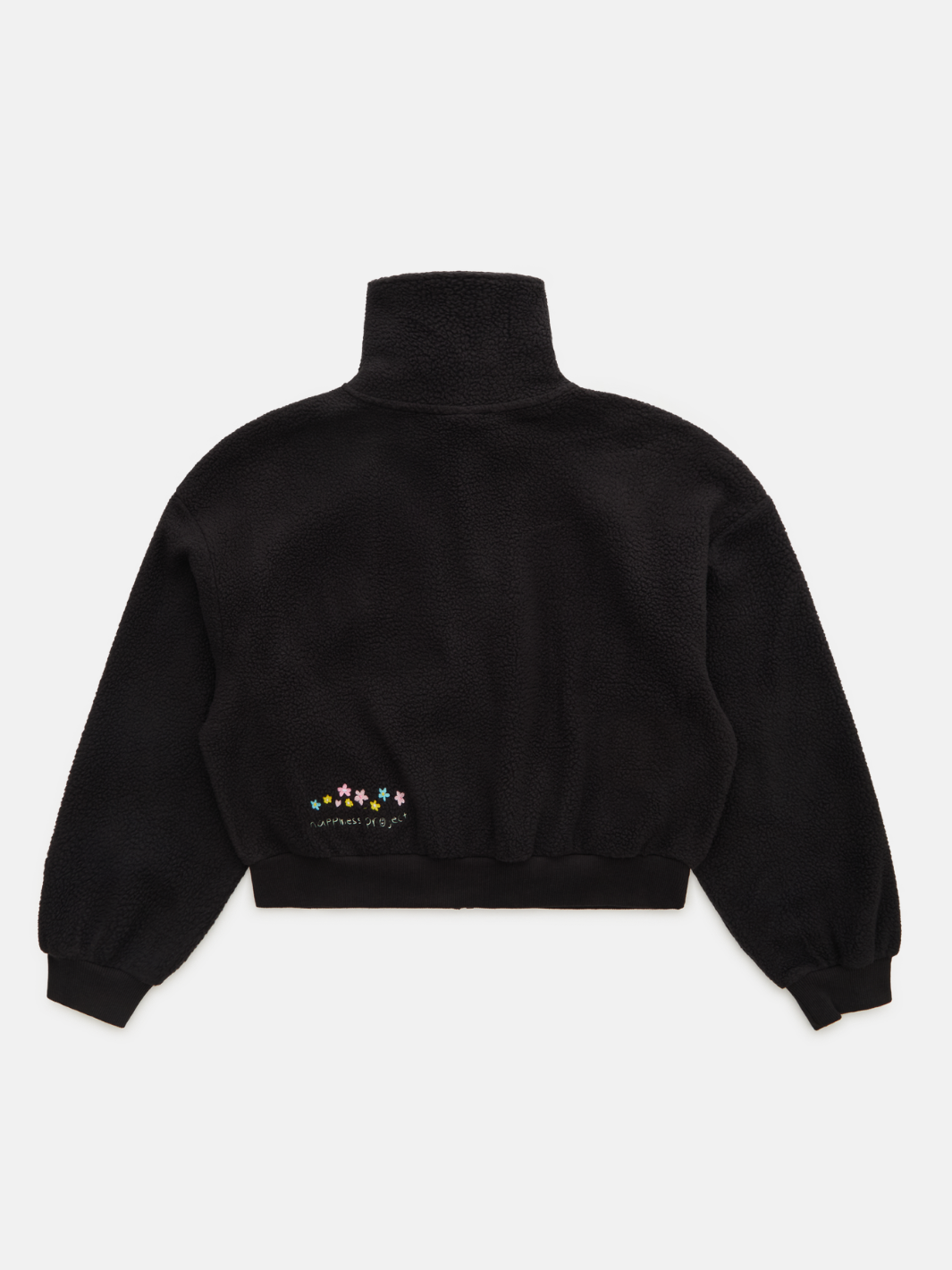 Floral Sherpa Quarter Zip - Black
