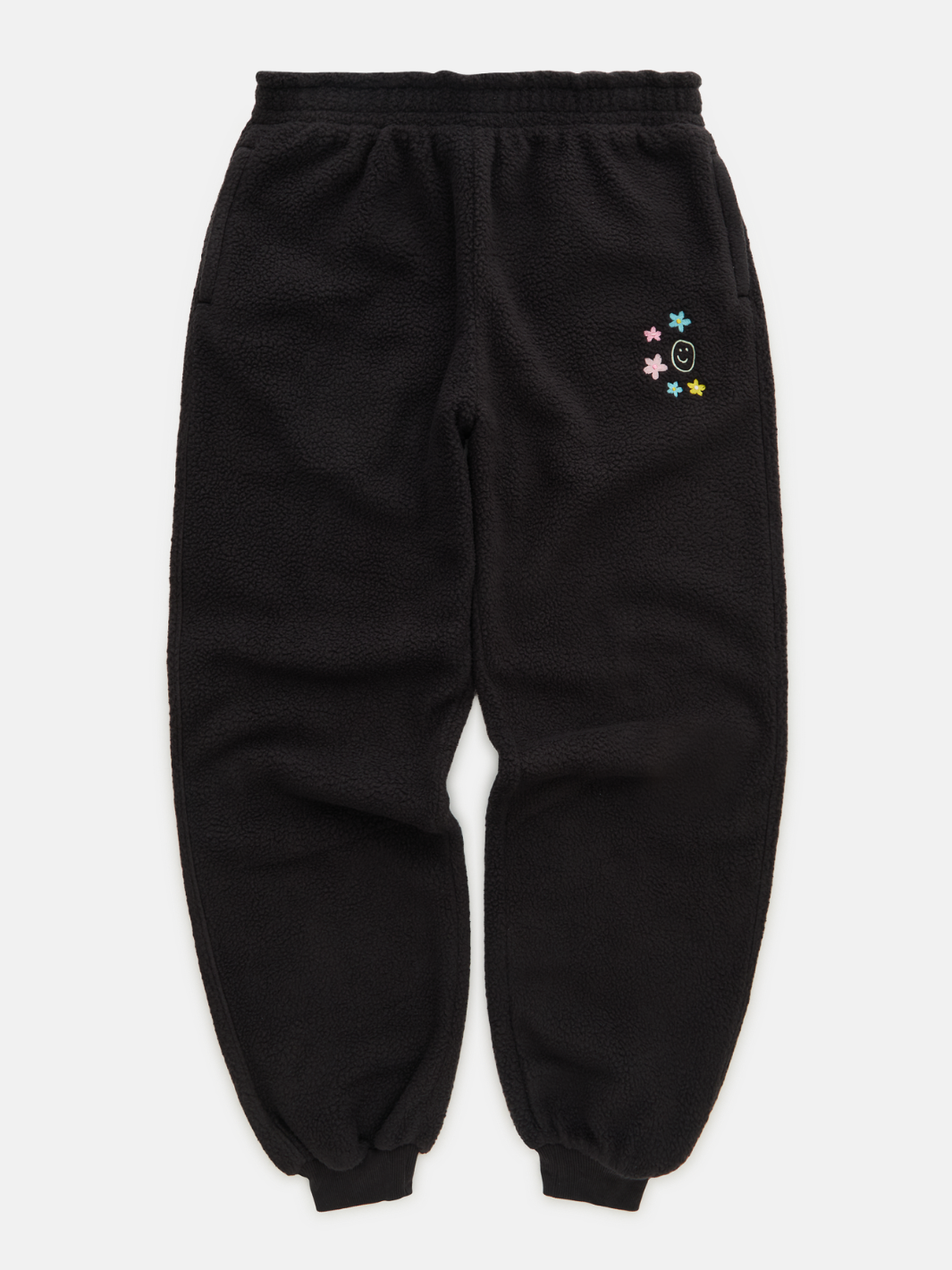 Floral Sherpa Sweatpants - Black