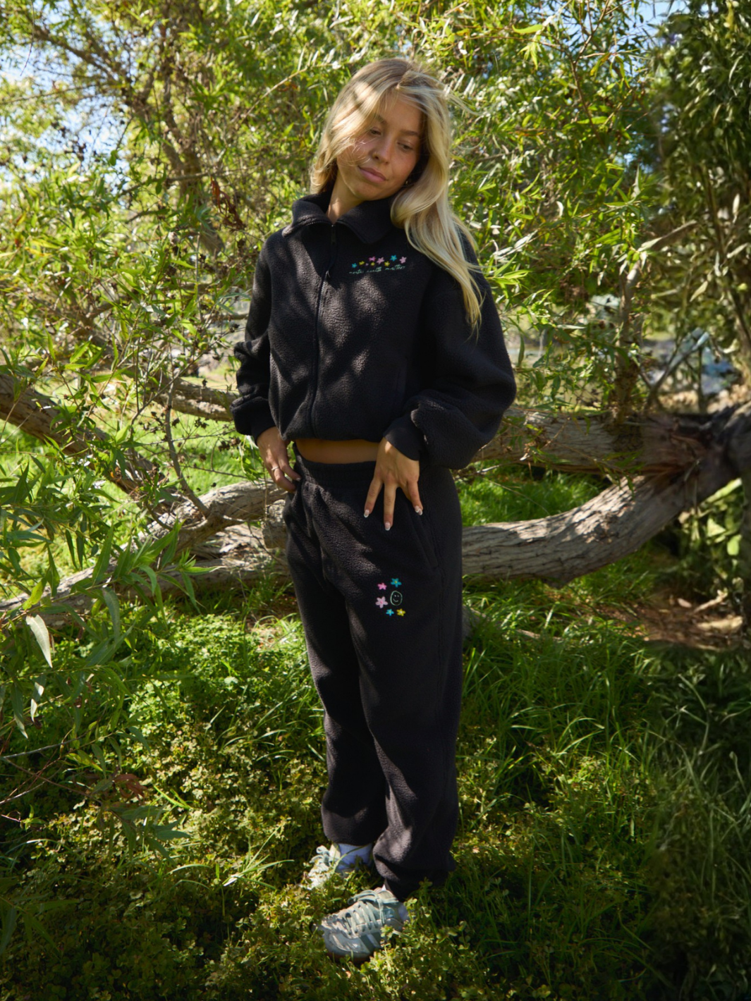 Floral Sherpa Sweat Set - Black