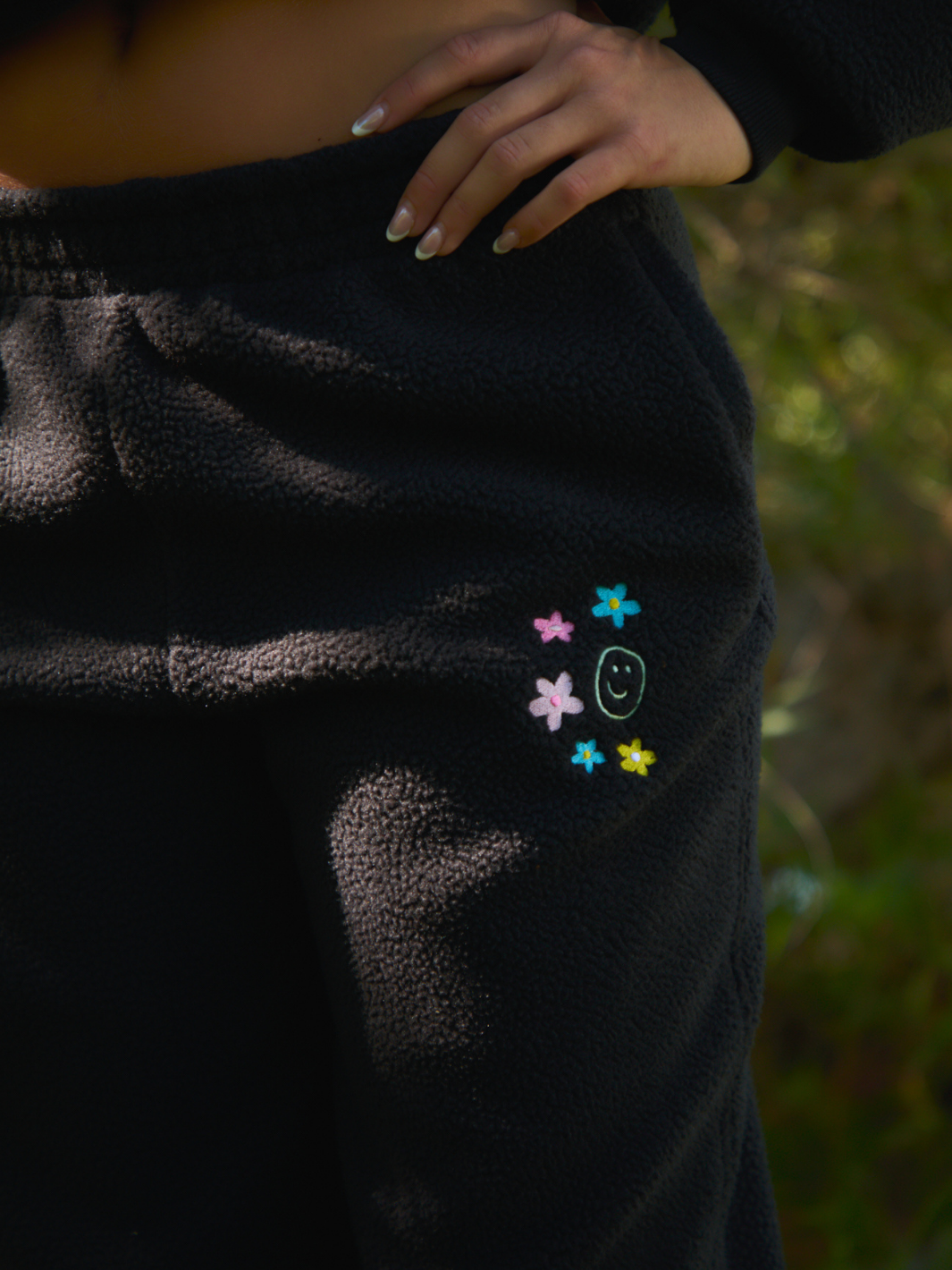Floral Sherpa Sweat Set - Black