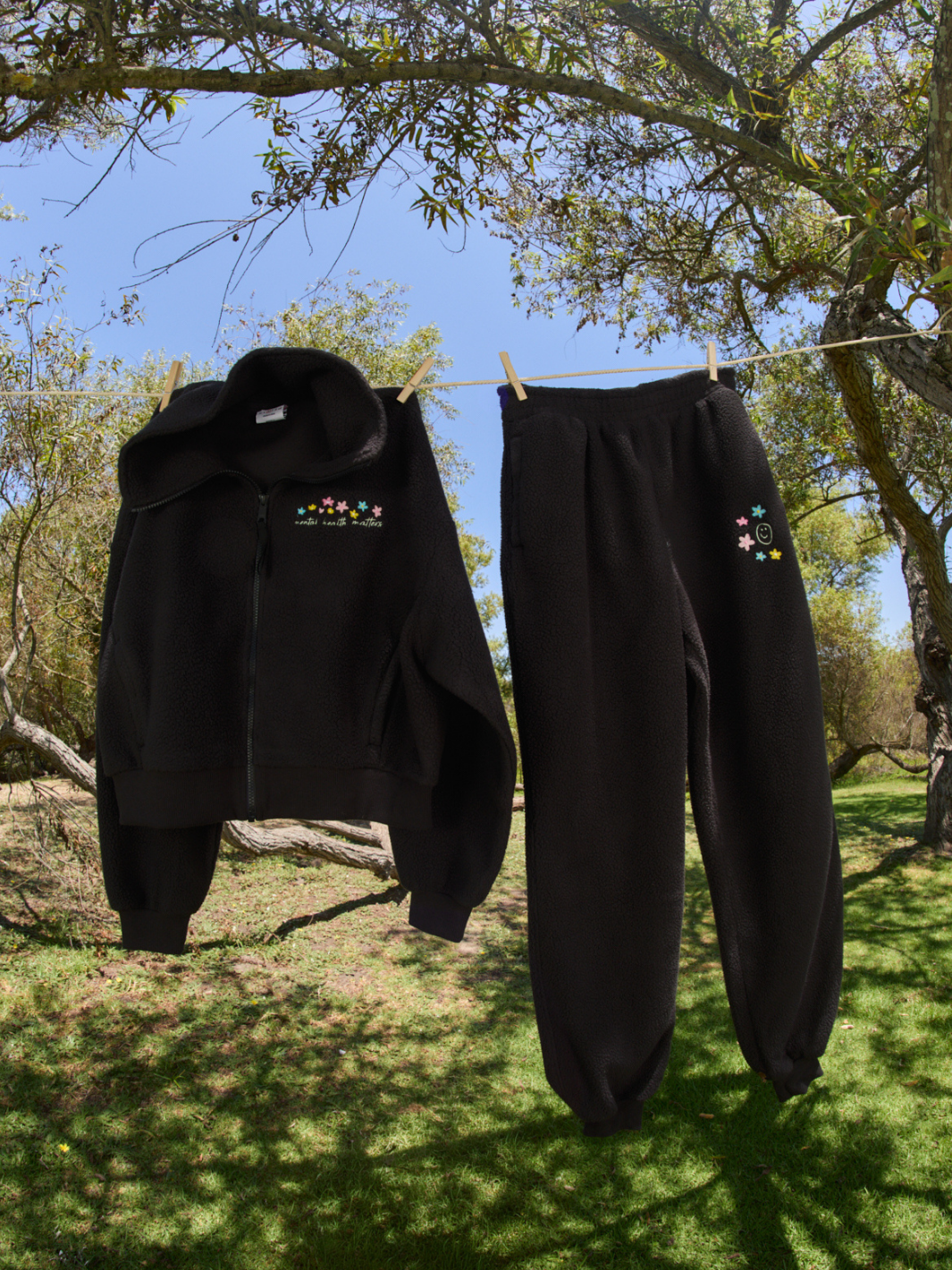 Floral Sherpa Sweat Set - Black