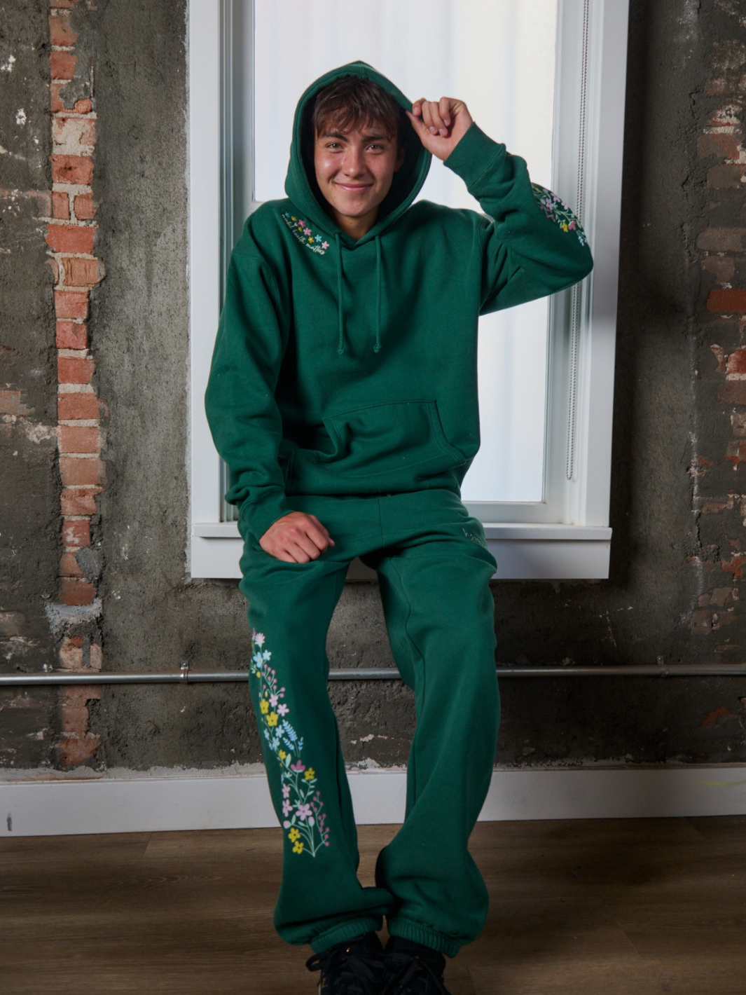 Wildflower Hoodie Set - Dark Green